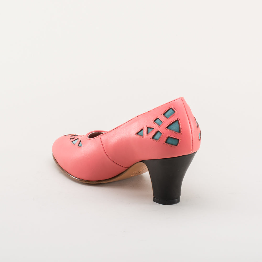 Meme Women's Vintage Pumps (Pink/Teal/Black) 5 | Historically Accurate Footwear by American Duchess