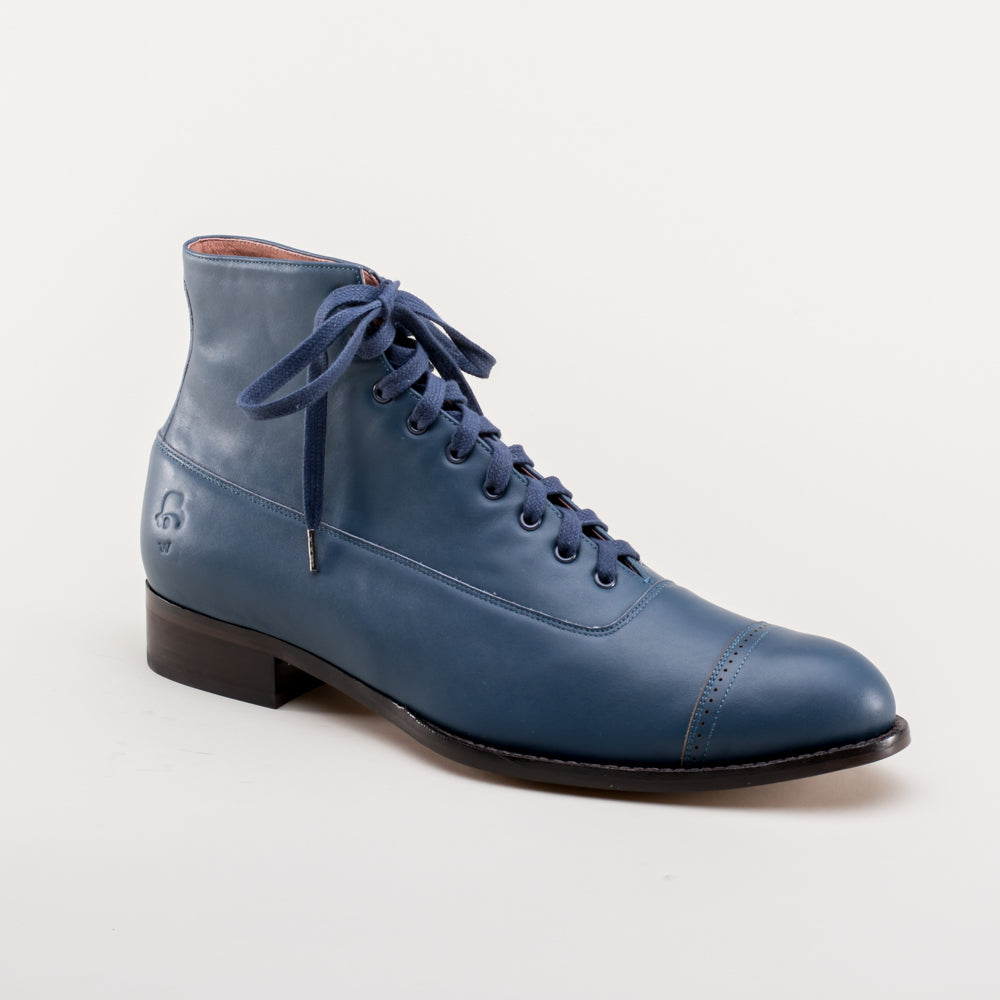 Vintage Navy Blue White Polka dot Pattern Print Men Women Leather Boots