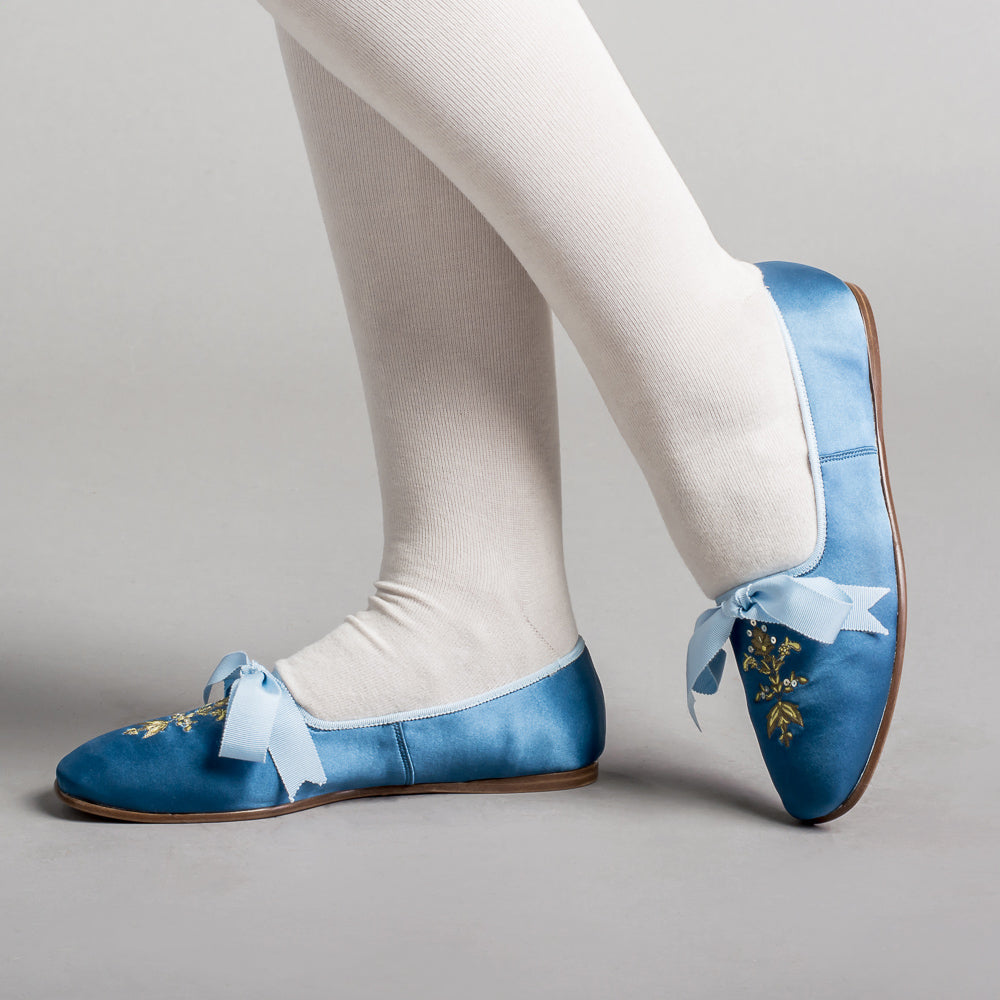 Blue satin slippers deals