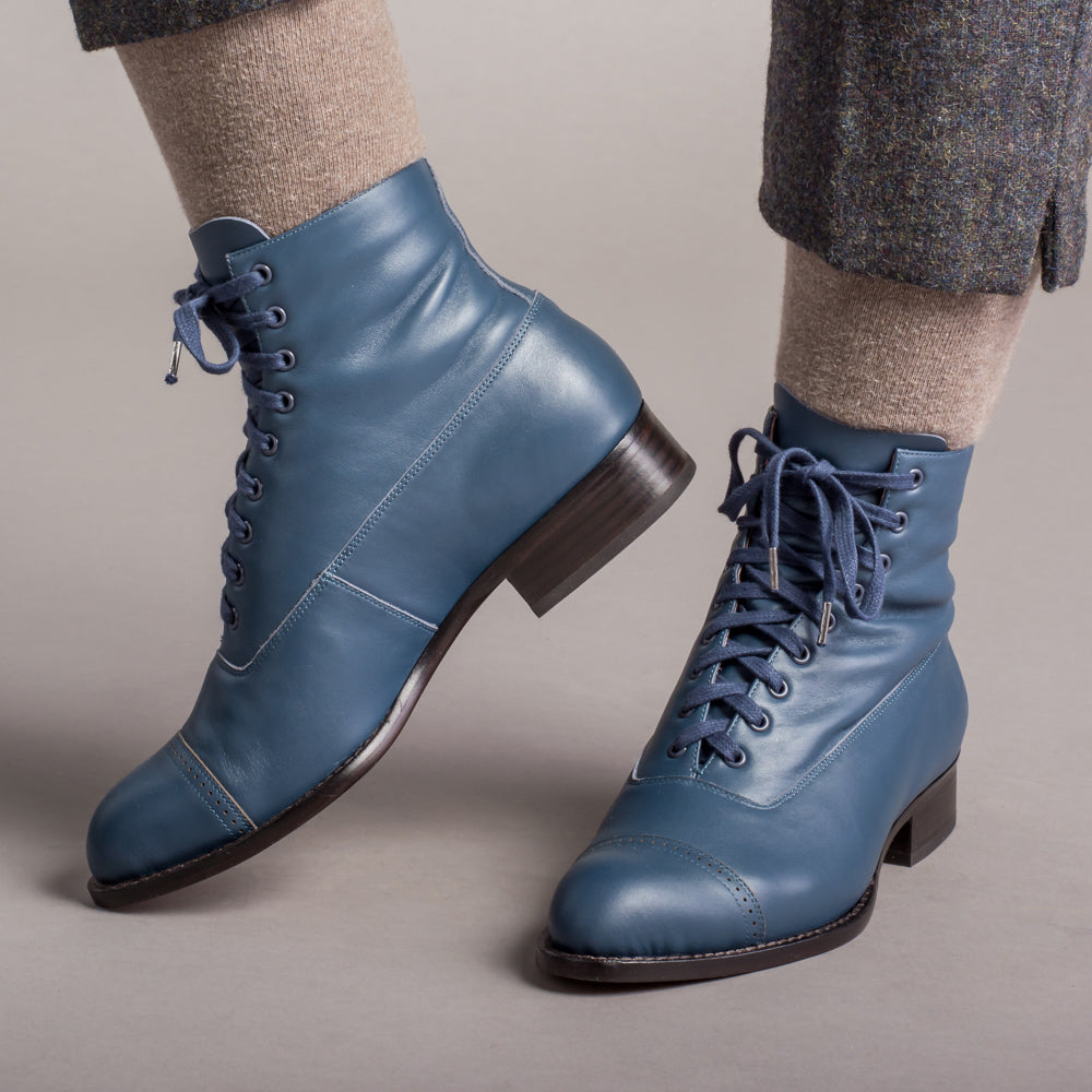 Rainey Women's Vintage Lace-Up Boots (Blue), 12 | Historically Accurate Footwear by American Duchess