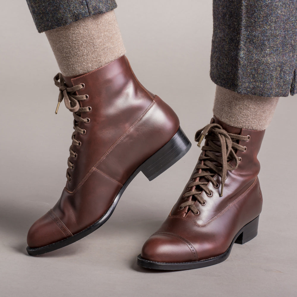 Rainey Women's Vintage Lace-Up Boots (Cordovan), 10.5 | Historically Accurate Footwear by American Duchess