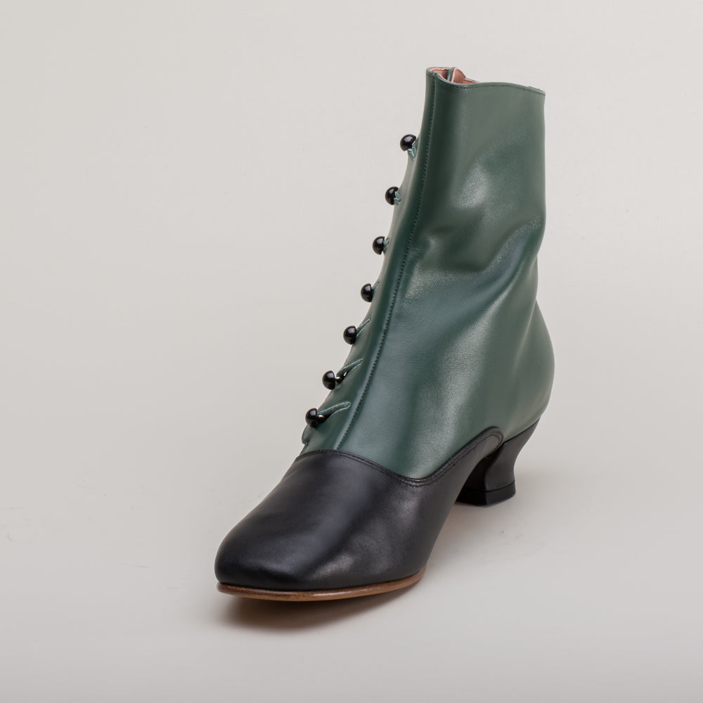Renoir Women's Victorian Button Boots (Green/Black) 5 | Historically Accurate Footwear by American Duchess